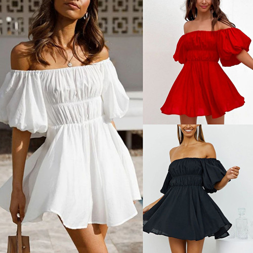 New summer casual one-shoulder breasted chiffon dress