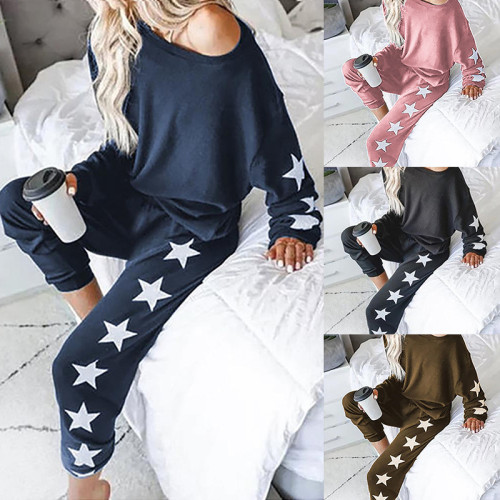 The new women's loose fashion print long-sleeved casual suit