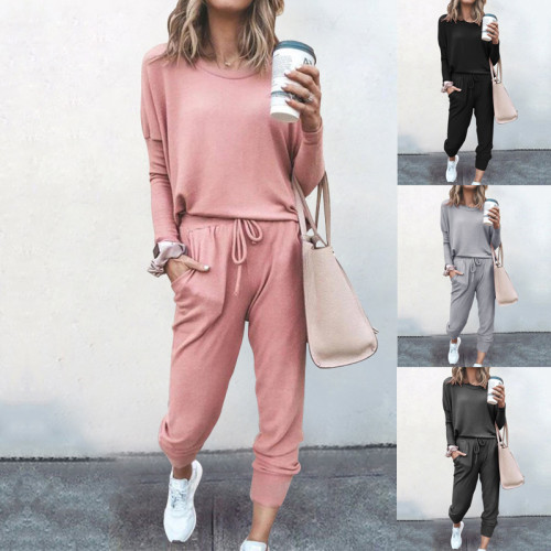 Autumn and winter new loose solid color long-sleeved casual suit