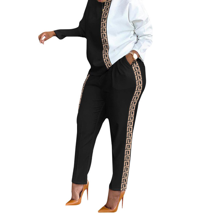 Fashion collision print long sleeve loose casual suit