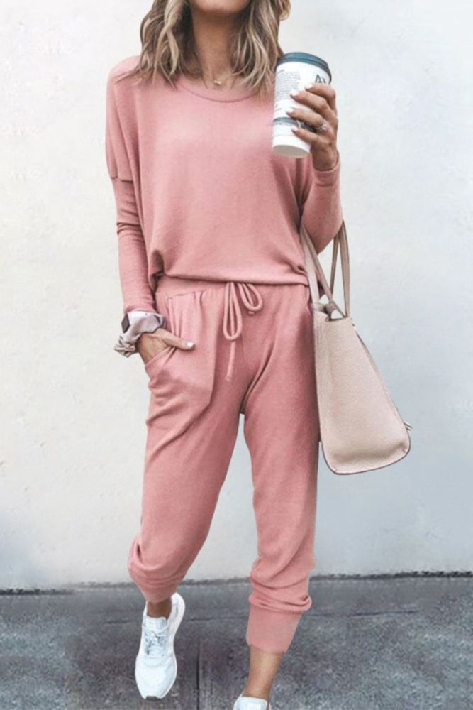 Autumn and winter new loose solid color long-sleeved casual suit