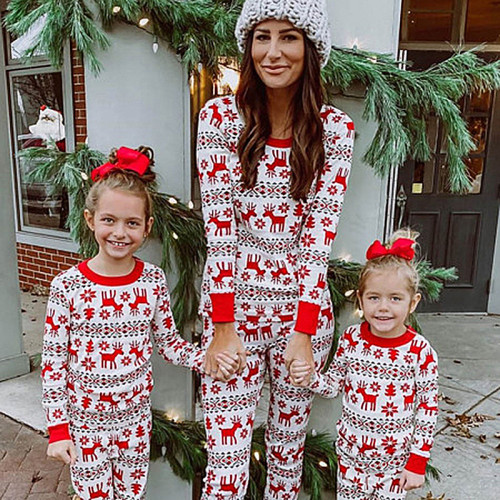 Christmas moose print casual home pajamas parent-child set