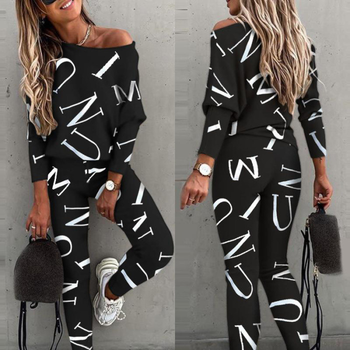 Letter print long-sleeved long pants casual suit