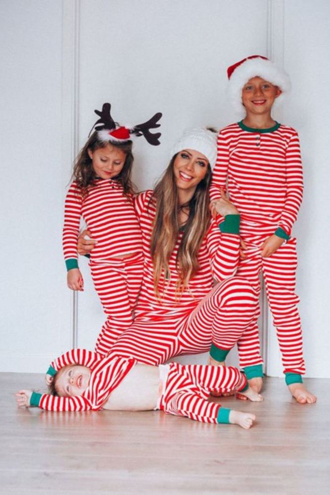 New Christmas parent-child suit striped print long-sleeved loungewear casual suit
