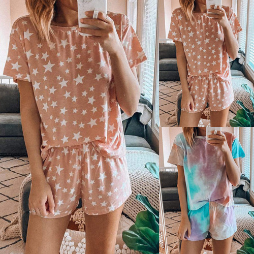 Summer new printed pajamas two-piece home wear set