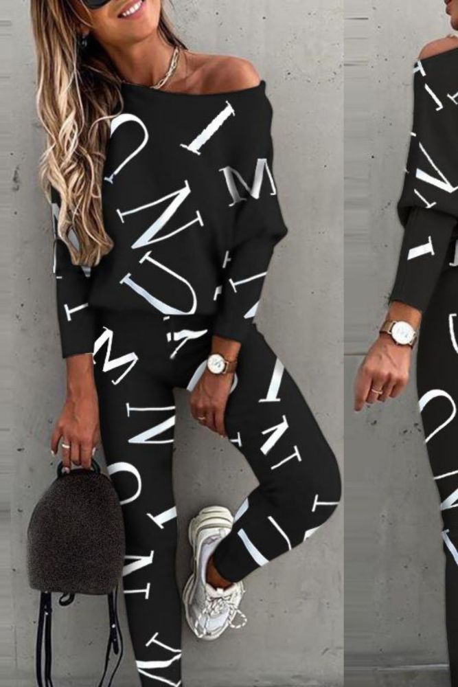 Letter print long-sleeved long pants casual suit