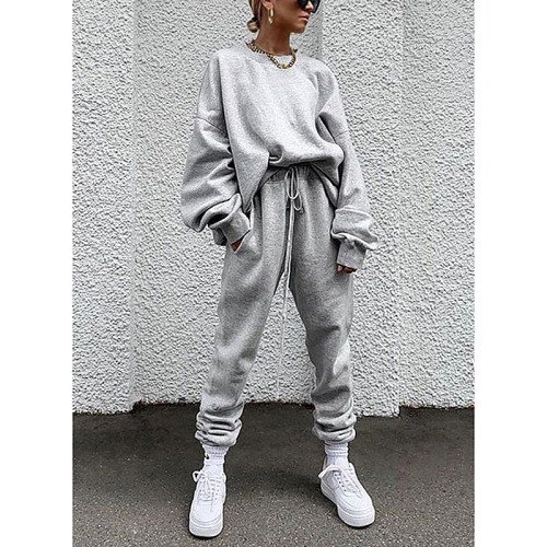 Autumn women's new solid color long-sleeved pants loose casual suit