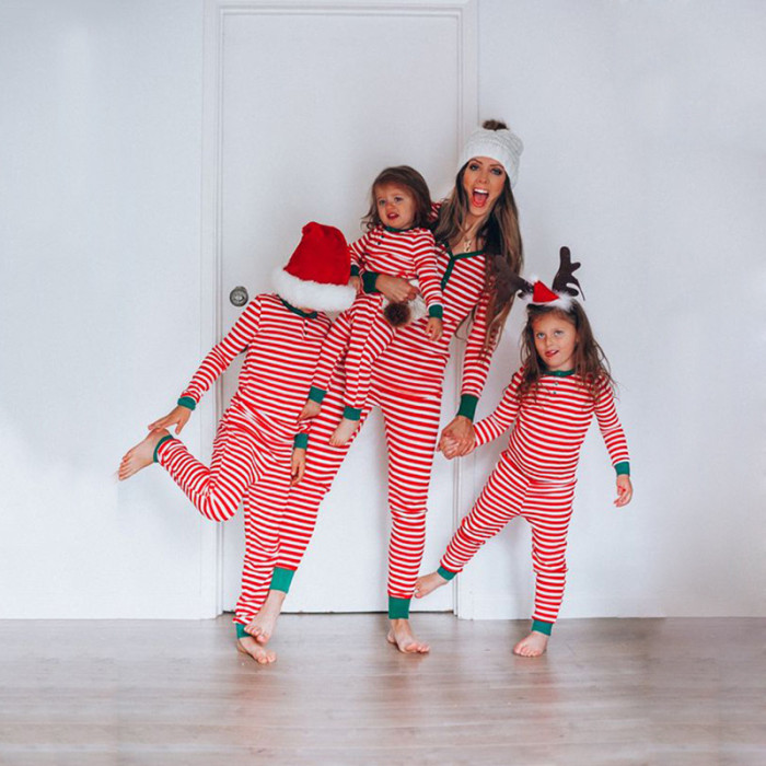 New Christmas parent-child suit striped print long-sleeved loungewear casual suit