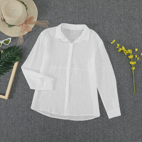 The new simple and versatile shirt women's long-sleeved lapel button-down shirt