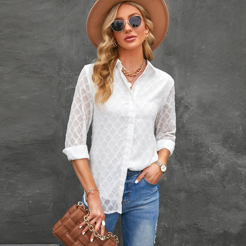 The new lace long-sleeved shirt solid color loose casual ladies shirt