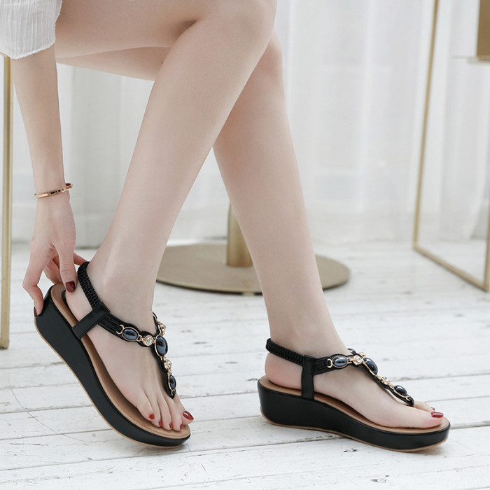 Summer new rhinestone buckle type slope with large size flip-flop sandals