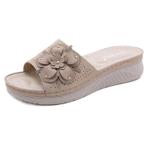 Summer new sandals female simple flowers casual slope with large size slippers female