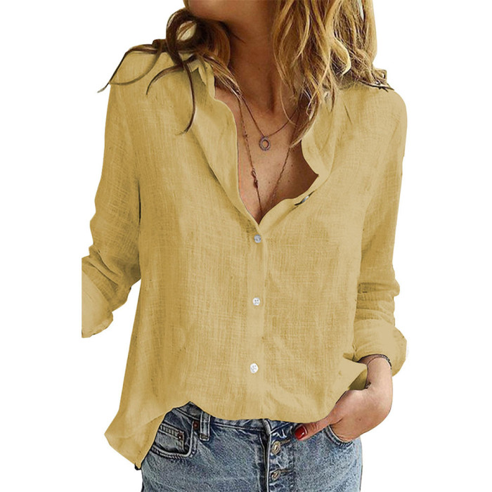 The new simple and versatile shirt women's long-sleeved lapel button-down shirt