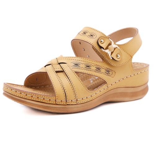 Retro round head casual metal sandals female car line anti-slip slope with hollow sandals