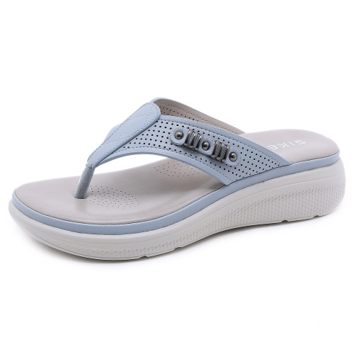 The new metal buckle hollow flip-flops slope with large size home outdoor sandals female