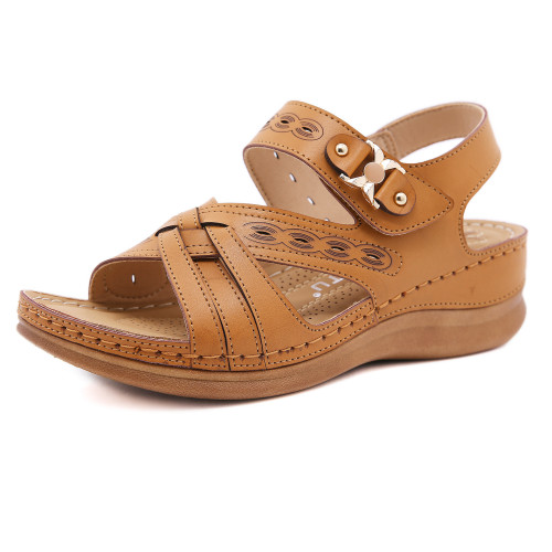 Retro round head casual metal sandals female car line anti-slip slope with hollow sandals