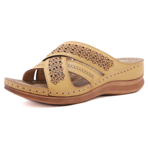 Retro round head sandals female car line non-slip slope with comfortable large size sandals