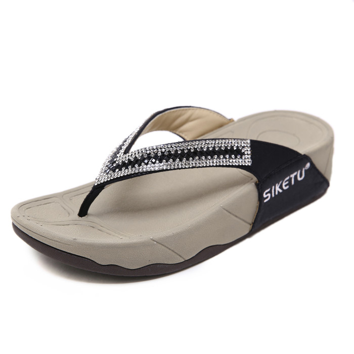 New summer vacation herringbone thick heel pinch comfortable women's shoes