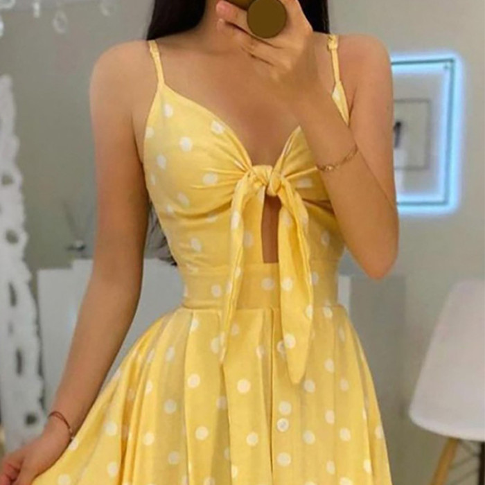 Summer women's temperament halter dress sexy polka dot high waist dress