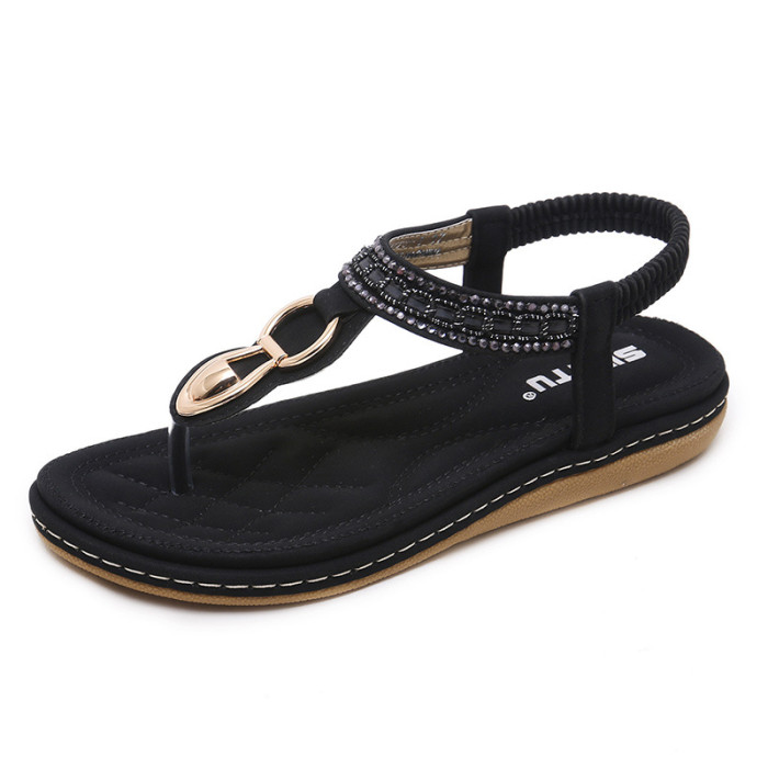 Summer beach beach metal rhinestone flat shoes large size female sandals