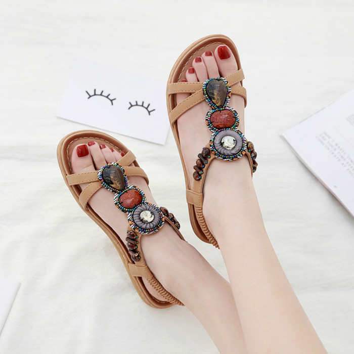 New bohemian vintage beaded vacation beach sandals for women