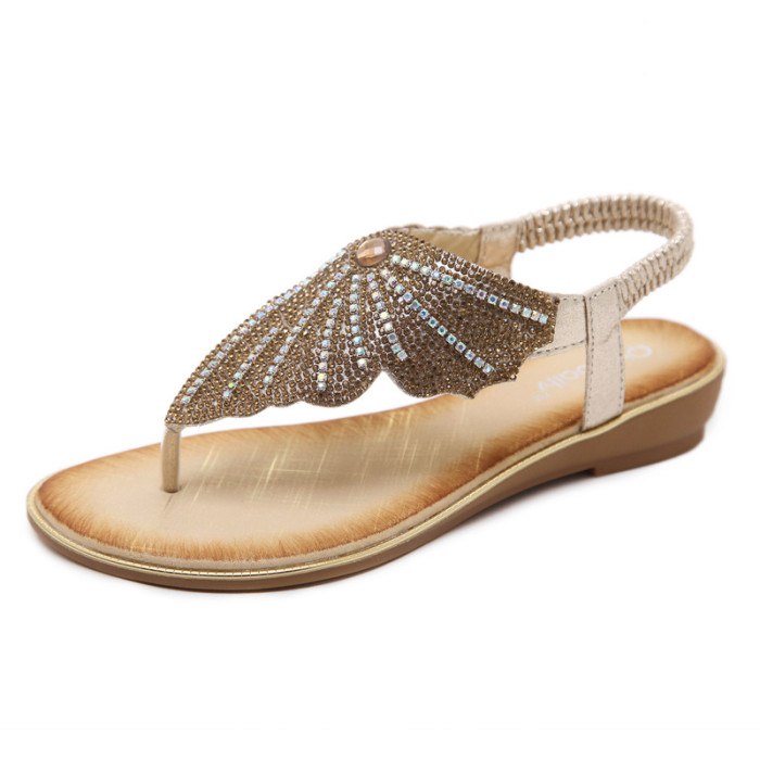 Summer sandals female glass rhinestone woven large size flip-flops flat shoes