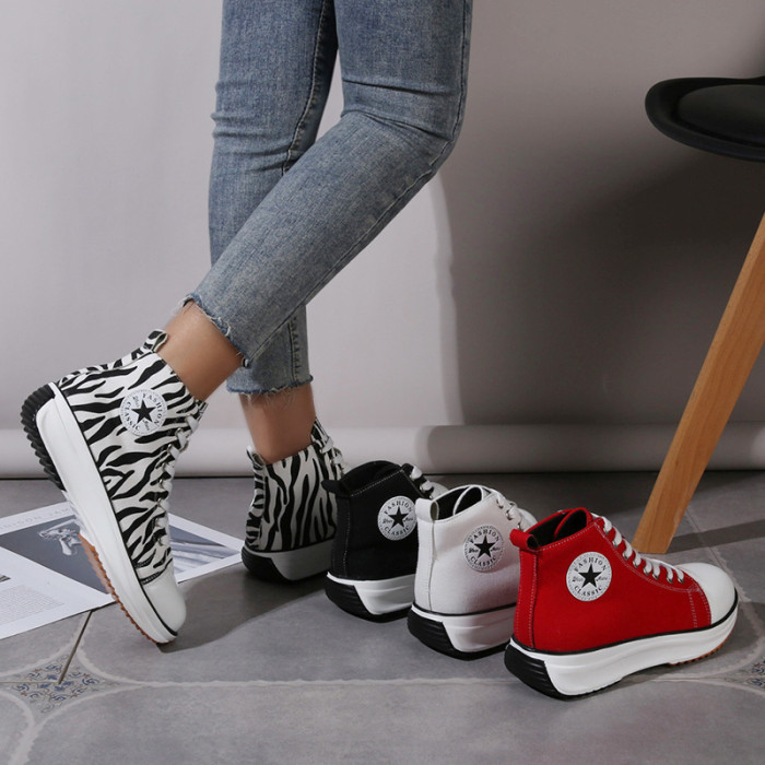 Thick bottom high-top canvas shoes lace-up casual single shoes large size women's shoes