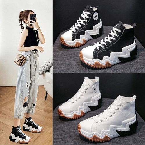 High-top canvas shoes ladies sports casual shoes thick bottom lace-up single shoes