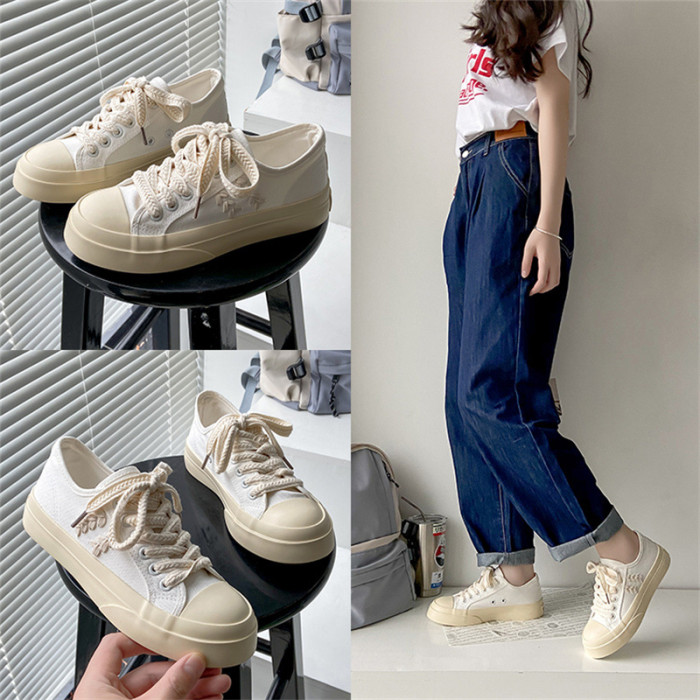 Summer new low-top canvas shoes flat bottom lace-up sports casual single shoes