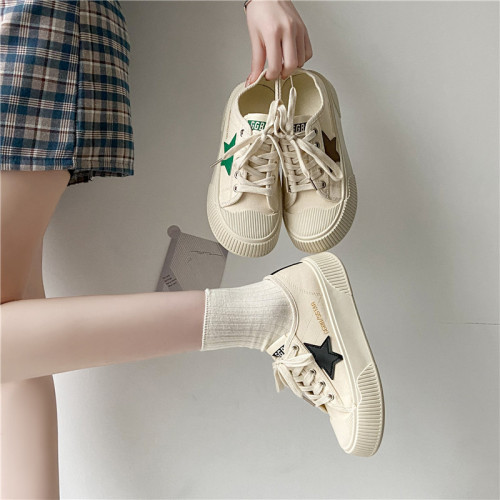 Fashion student canvas shoes ladies round head lacing casual single shoes
