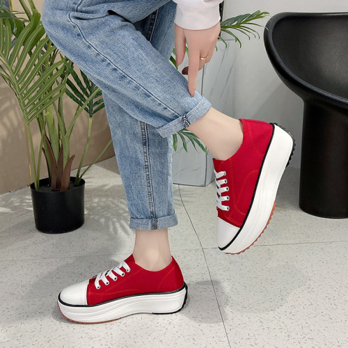 Thick-bottomed low-top canvas shoes ladies new large size casual single shoes