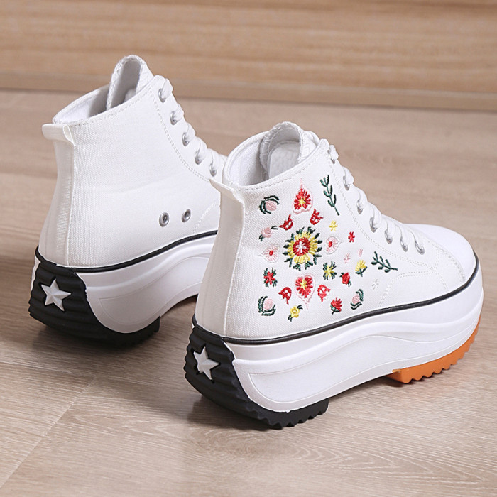 Thick-bottomed high-top canvas shoes new small white shoes with sports casual single shoes