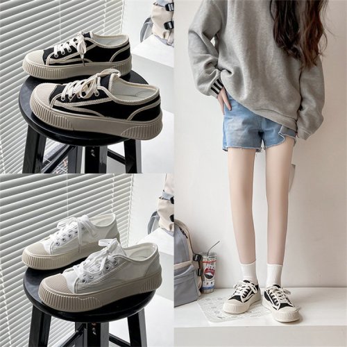 New small white shoes round head lace-up flat bottom sports casual single shoes