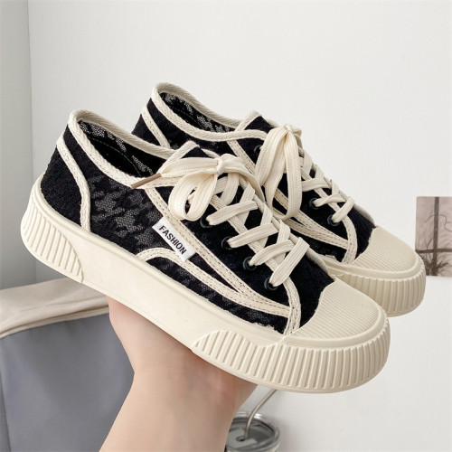 Low-top canvas shoes sports casual shoes flat bottom lace-up students small white shoes