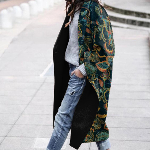 Fashion casual print long tweed warm coat trendy coat women