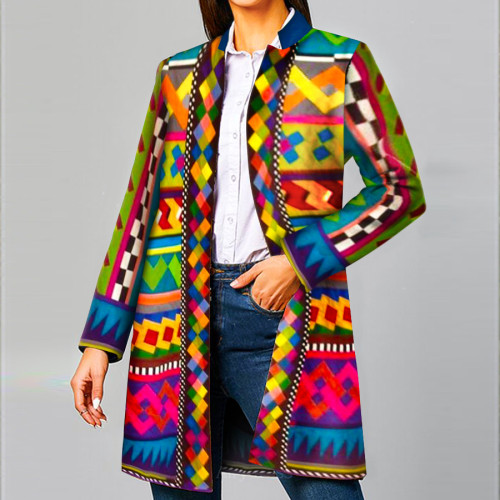 New women's print fashion open lining lapel jacket