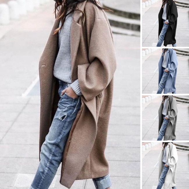 Autumn and winter casual fashion solid color long coat women
