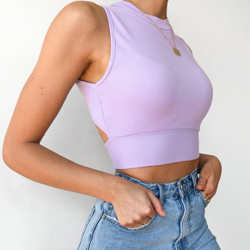 Solid color sexy hollow backless strapped undershirt top