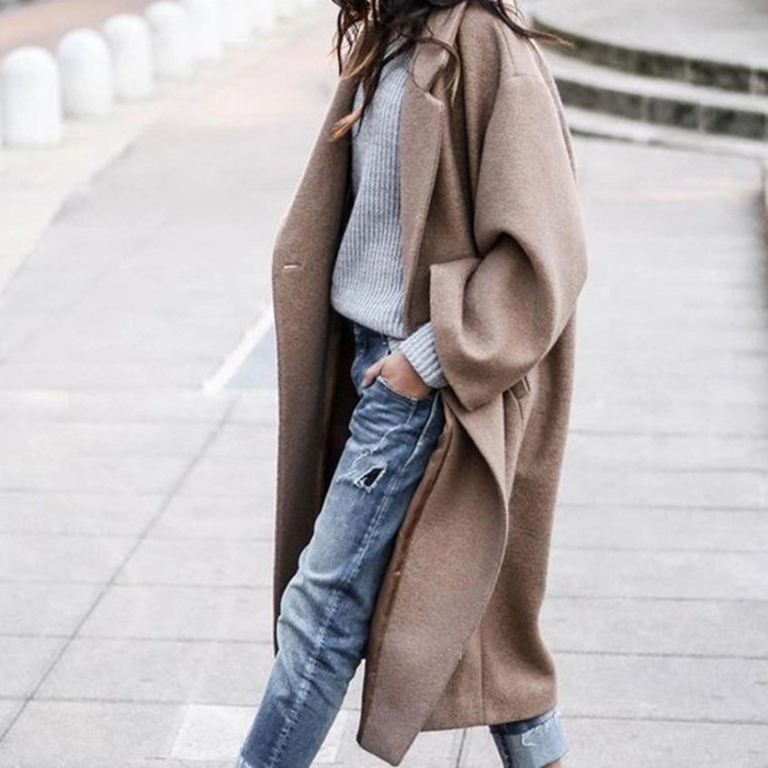Autumn and winter casual fashion solid color long coat women