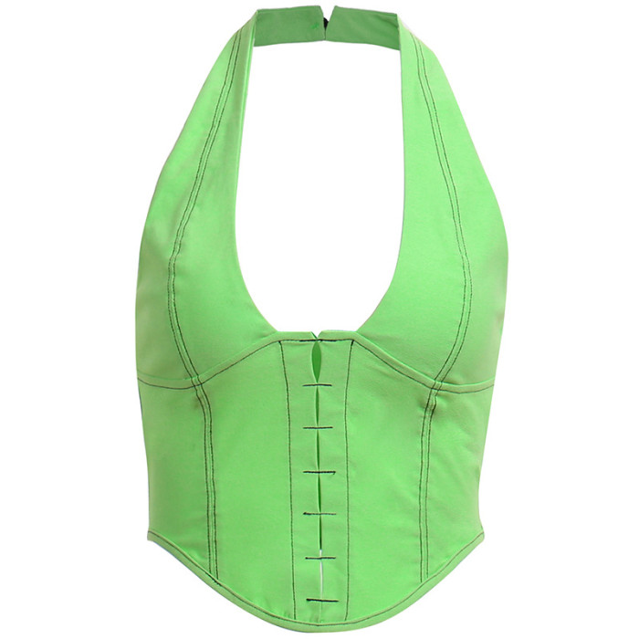 Tight body deep V sexy back bunch waist hanging neck fashion small suspenders female