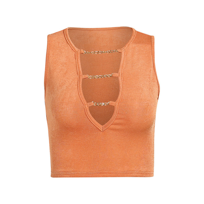Summer new bright silk navel tight solid color sleeveless tops