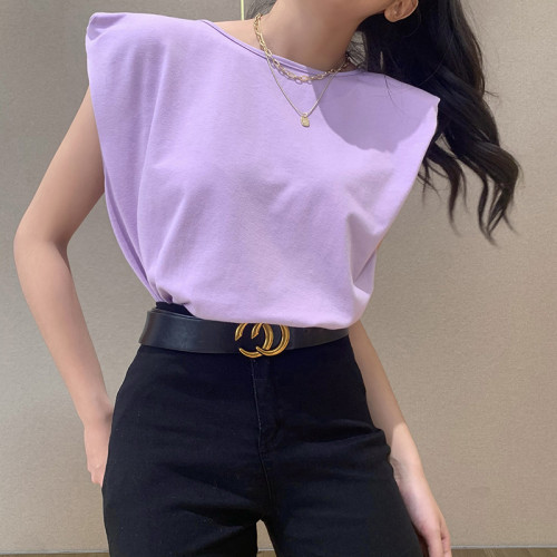 Summer casual fashion loose small tank top padded shoulder chain backless T-shirt female