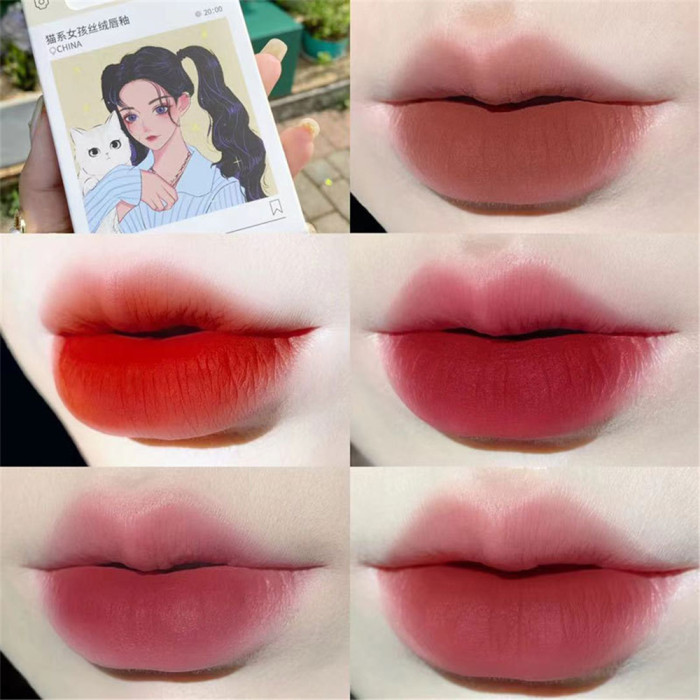 5Pcs Peach Lip Gloss Set Matte Velvet Lipstick Lasting Paper Bag Makeup Kit Water Mirror Cigarette Waterproof Lip Glaze Cosmetic