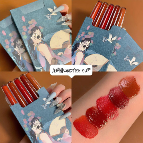 Five Pack Cigarette-shaped Lipstick Set Matte Velvet Lasting Creative Blue Pink Girl Cigarette Tube Lip Glaze Set Lip Makeup