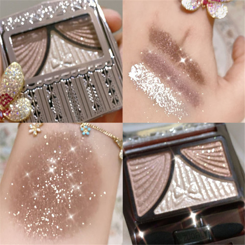 Three-color Pearly Eyeshadow Palette Bright Matte Shimmer Crystal Bow Tie Glitter Eyeshadow Waterproof Lasting Pigment Makeup
