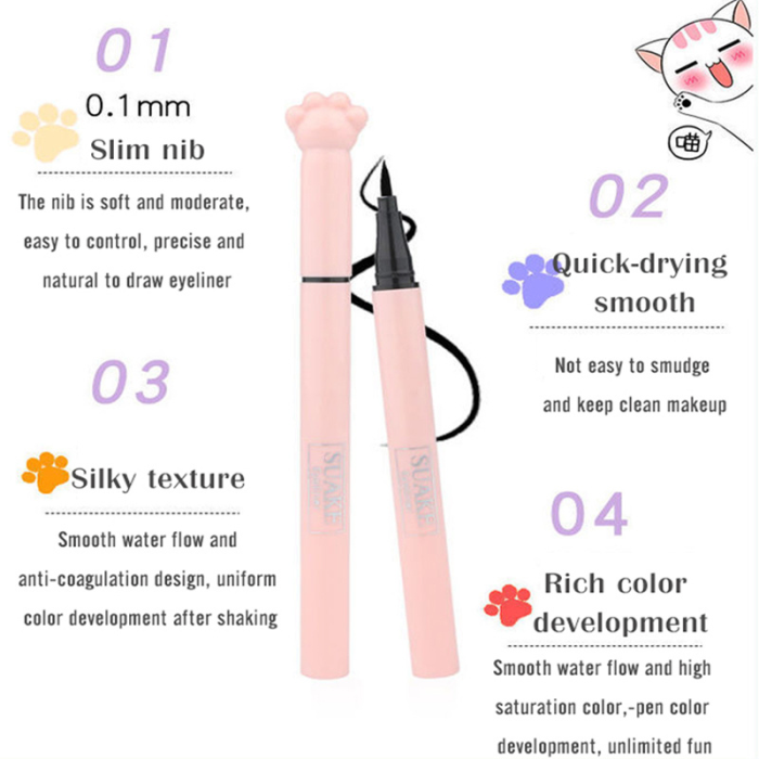 SUAKE 1Pcs Black Liquid Eyeliner Makeup Pen Waterproof Long-lasting Eyeliner Sweat-proof Not Easy to Smudge Cat's Claw Pen