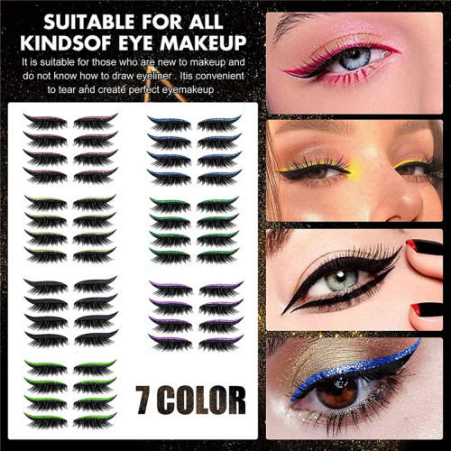 7 Color Lazy Glitter Reusable Eyeliner With Fake Eyelash Sticker Nightclub Stage Double Eyelid Sticker Colorful Cat Eye Makeup