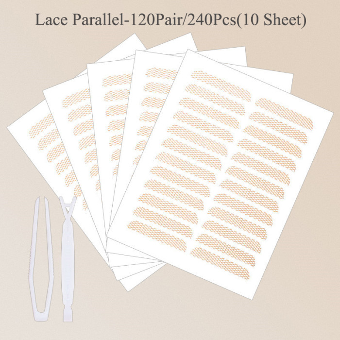 240pcs/5 Packs Gauze Mesh-Lace Invisible Double-fold Eyelid Sticker Transparent Invisible Self-adhesive Eyelid Tape Sticker