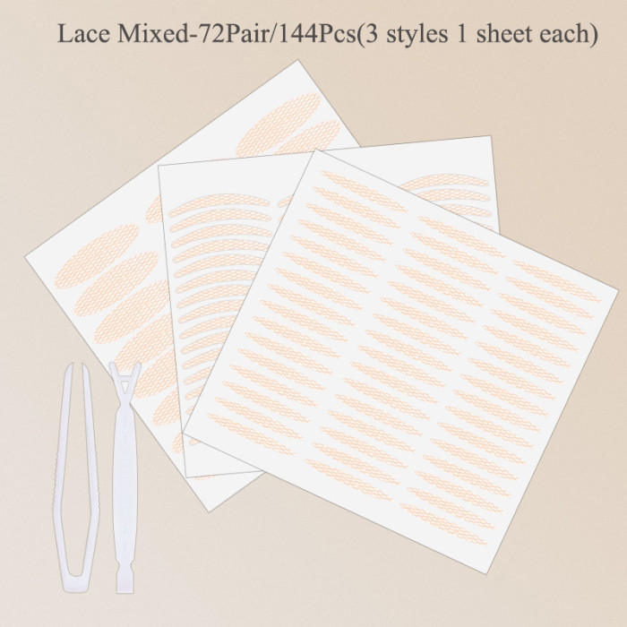 240pcs/5 Packs Gauze Mesh-Lace Invisible Double-fold Eyelid Sticker Transparent Invisible Self-adhesive Eyelid Tape Sticker