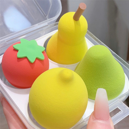 4pcs Makeup Sponge Fruit Powder Puff Dry Wet Combined Beauty Cosmetic Ball Foundation Blender Bevel Cut Make Up Sponge Tools